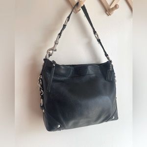 COACH | Carly F15251 Black pebble leather hobo purse shoulder bag purple liner